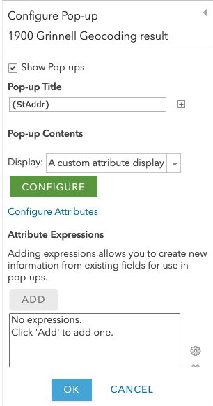 Screenshot of the ArcGIS Online configure pop-up options
