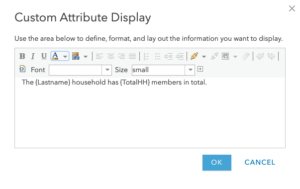 Screenshot of the ArcGIS Online pop-up custom attribute display pane.