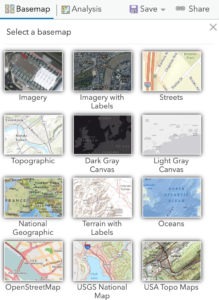 Screenshot of ArcGIS Online basemap options