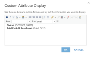 A screenshot of a custom attribute display for a map pop-up in ArcGIS Online