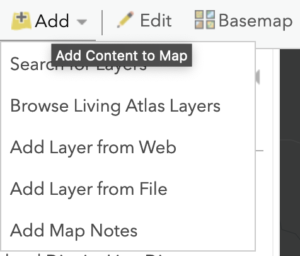 Screenshot of Add to map options in ArcGIS Online