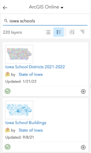 Screenshot of ArcGIS Online "search for layers" option