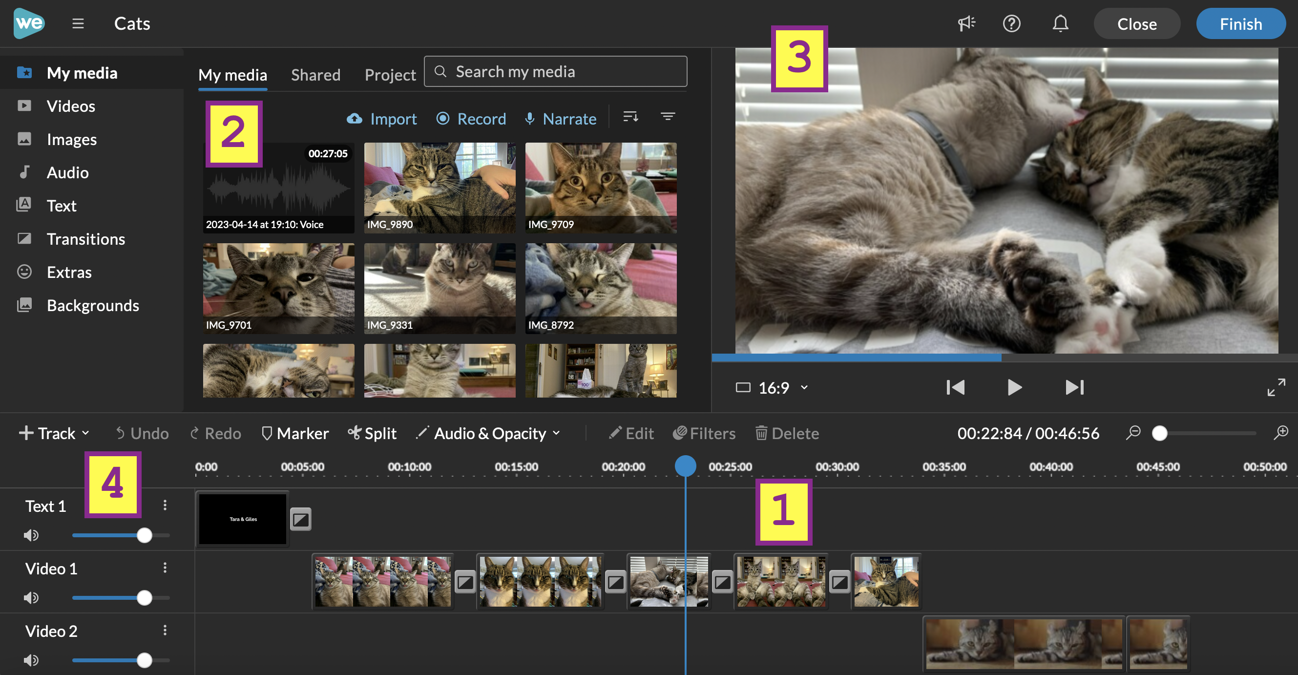Screenshot of WeVideo editing interface with annotations