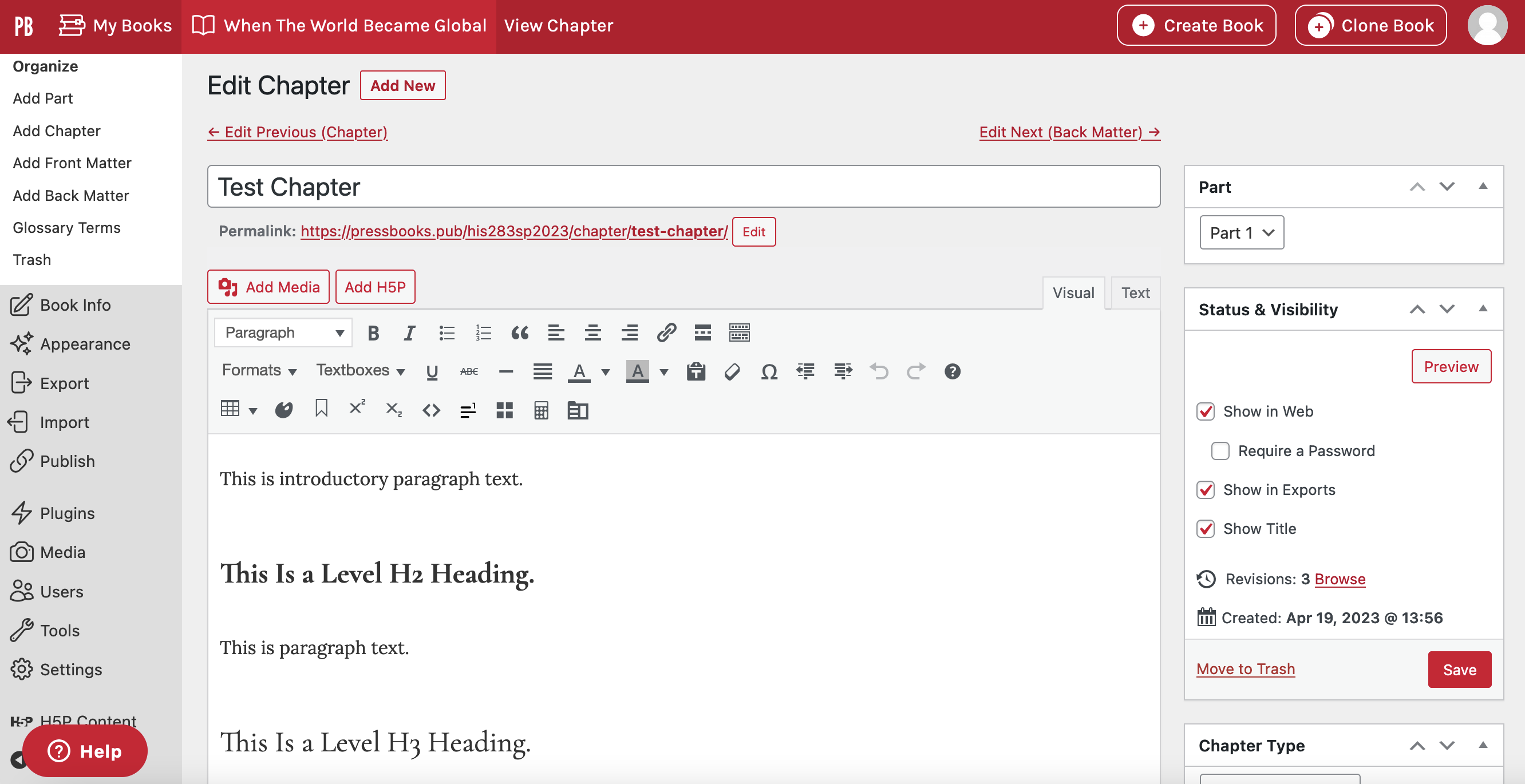 Screenshot of Pressbooks text editor