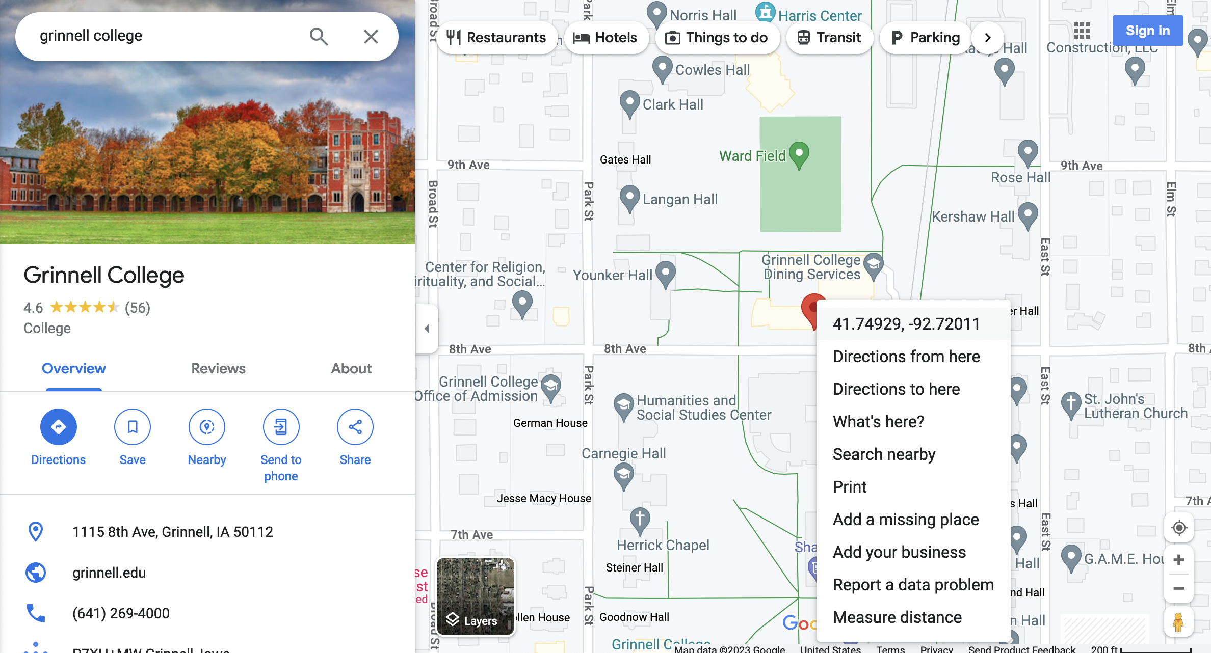 Screenshot of the retrieval of latitude and longitude coordinates from Google Maps