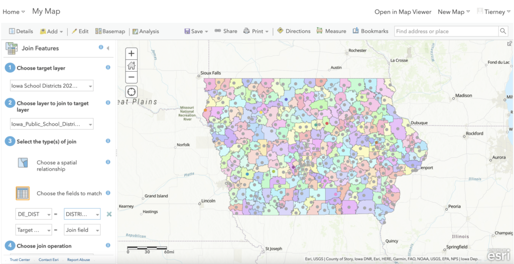Screenshot of Join Features menu on an ArcGIS Online map.