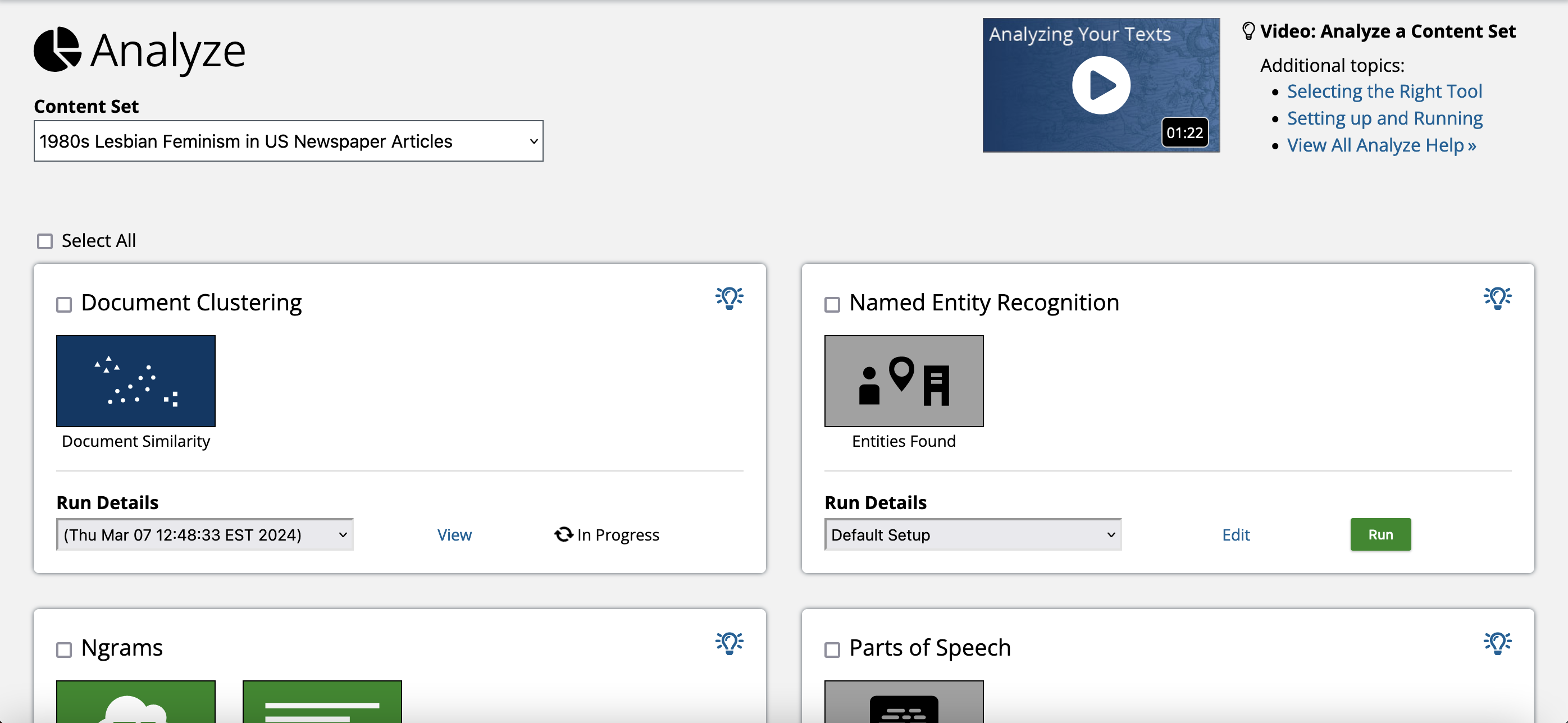 Screenshot of content set Analyze page in Gale DSL