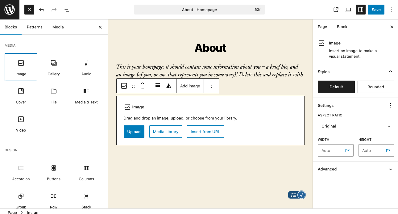 Screenshot of the WordPress block editor in action